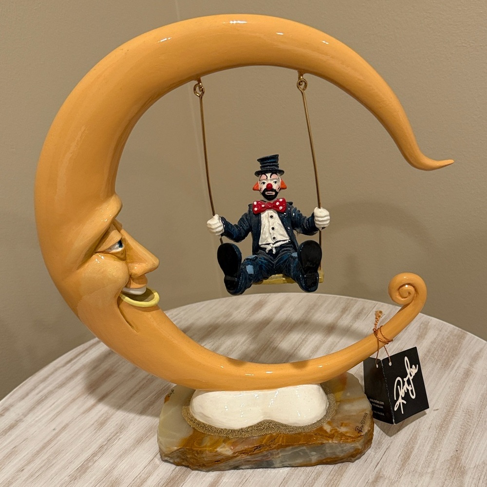 Whimsical Moon and Clown Figurine